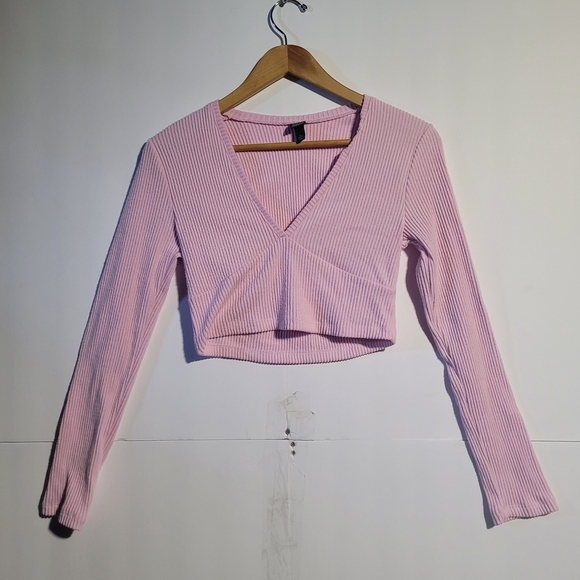 wild fable Tops - Wild Fable Light Pink Ribbed Long Sleeve Crop Top